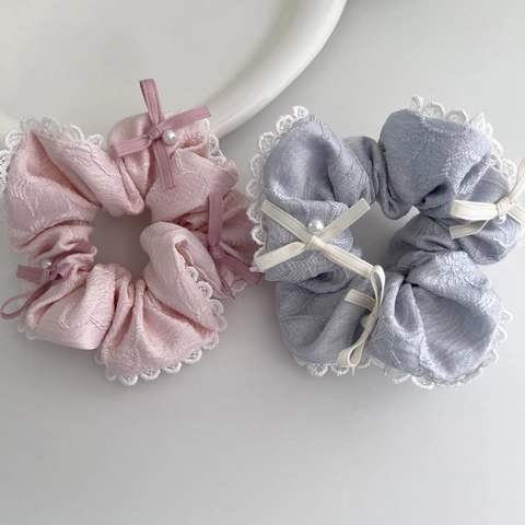 Coleteros de Encaje con Lazo Estilo Ballet para Mujer Lazos para el Pelo de Tela Con Perla Artificial Accesorios para el Cabello Elegantes