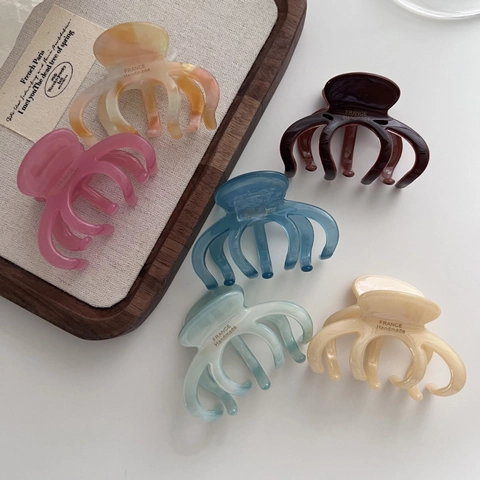 Élégante Pince à Cheveux Crabe en Acétate Marbré Style Français Poulpe Pince Requin Taille Moyenne Accessoires de Coiffure pour Femmes