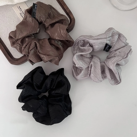 Chouchou Plissé Chic Français en Satin pour Femmes Élastique Cheveux Minimaliste Grands Accessoires Cheveux de Mode