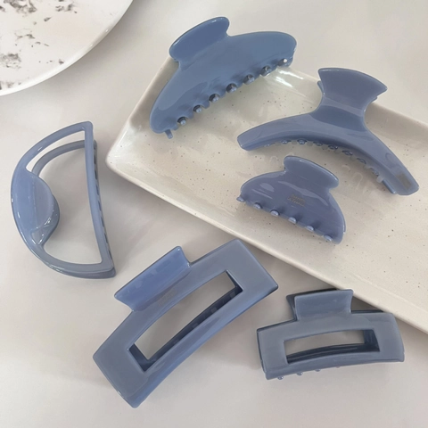Pince à Cheveux en Acétate Style Français pour Femmes Bleu Brume Brillant Géométrique Minimaliste Élégant Accessoire Cheveux