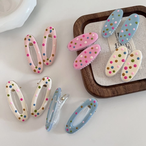 Mignonnes Barrettes à Cheveux Ovales en Résine Acrylique pour Femmes Filles à Pois Colorés Pince à Bec de Canard Accessoires de Cheveux Style Coréen