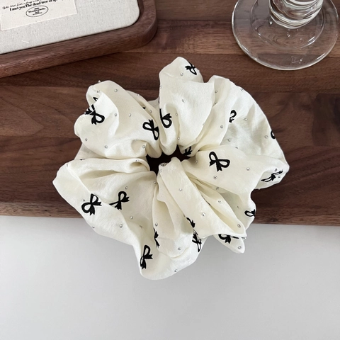 Scrunchies in Tessuto con Fiocco e Strass per Donna Ragazza Stile Coreano Elastici per Capelli Stampa Fiocco Porta Coda di Cavallo Accessori Capelli