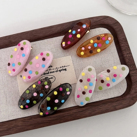 Sweet Colorful Polka Dot Oval Duckbill Hair Clips Resin Side Bangs Clips For Women Girls Cute Daily Styling Hair Accessories