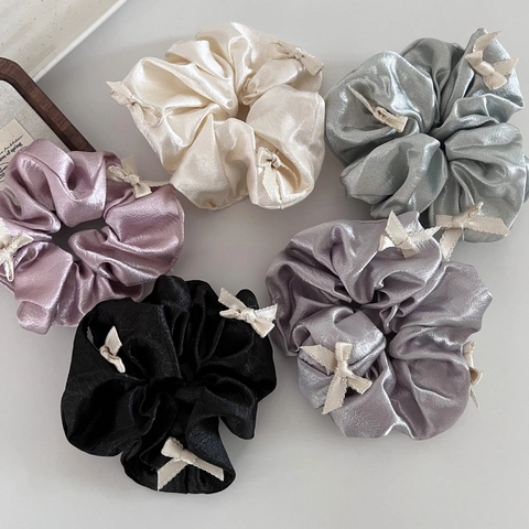 Elastico per Capelli in Raso Perlato con Fiocco Stile Balletto Elegante Coulisse Pieghettata Corda per Capelli Dolce per Donna