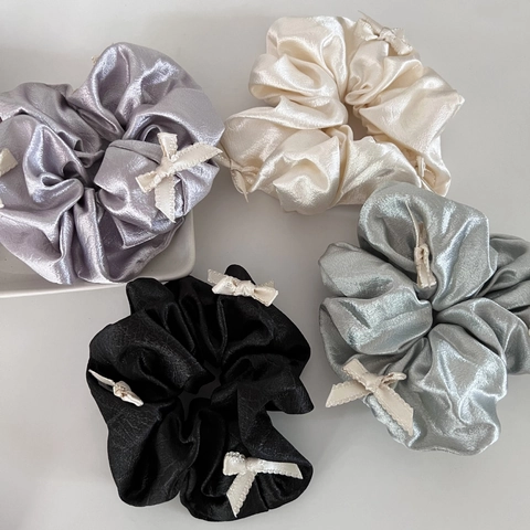 Elastico per Capelli in Raso Perlato con Fiocco Stile Balletto Elegante Coulisse Pieghettata Corda per Capelli Dolce per Donna
