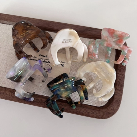 Pinza para el Pelo de Acetato Vintage Francés para Mujer Patrón de Mármol Carey Pasador para el Pelo Antideslizante Elegante Accesorios para el Cabello Geométricos