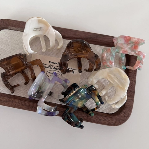 Pinza para el Pelo de Acetato Vintage Francés para Mujer Patrón de Mármol Carey Pasador para el Pelo Antideslizante Elegante Accesorios para el Cabello Geométricos