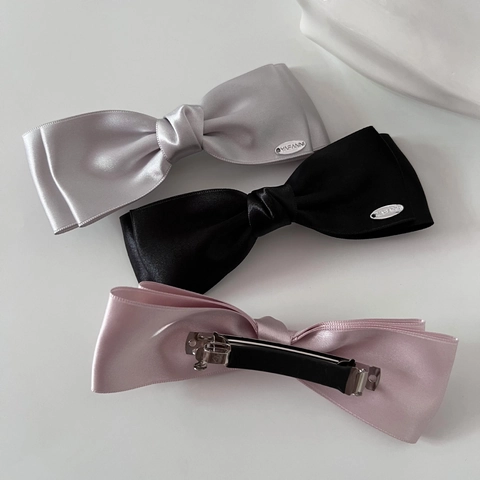 Pinza para el Cabello de Lazo en Capas de Satén Etiqueta de Metal Dulce Hecho a Mano Clip de Resorte Accesorios Mujer