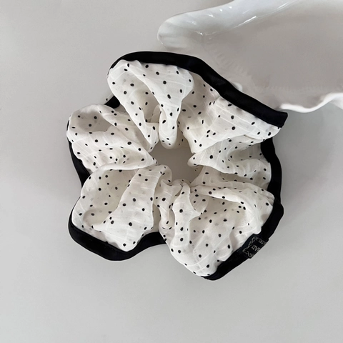 Französischer Stil Polka Dot Scrunchies Elegant Große Stoff Haargummis Schwarz Weiß Punktierte Ponytail Halter Damen Schmuck