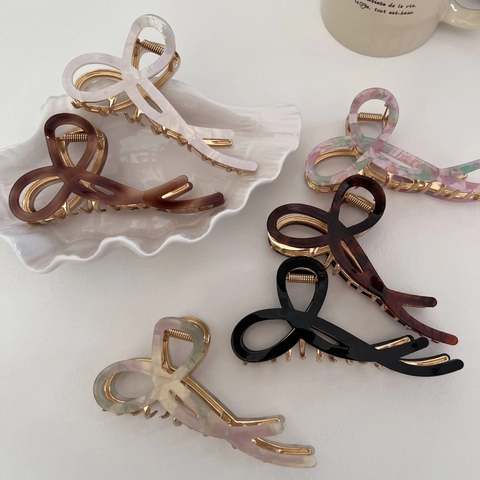 Französisch Elegante Große Acetat Schleife Haarklammer Für Damen Marmor Schildpatt Muster Band Haarschmuck Dutt Halter