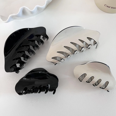 Pinza per Capelli in Acetato Stile Francese Nero Bianco Minimalista Shark Clip Accessori per Capelli per Acconciature Donna