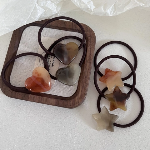 Retro Amber Marble Resin Heart Star Hair Ties High Elastic Hair Bands For Women Korean Style Simple Daily Hair Accessories