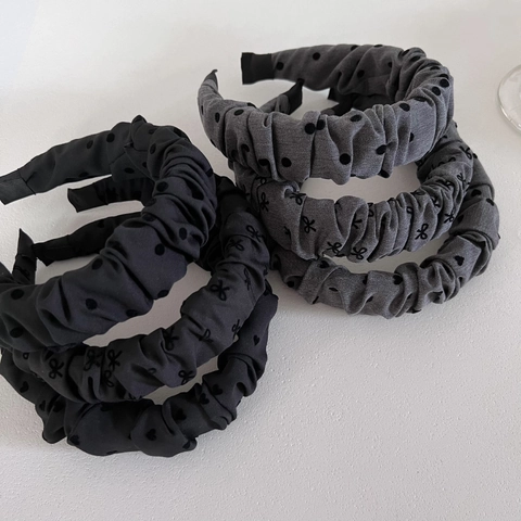 Koreanischer Stil Plissiert Scrunchie Breites Stirnband Für Damen Vintage Herz Punktmuster Schleife Stoff Haarreif Haarschmuck