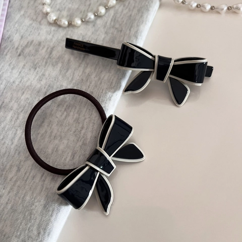 French Vintage Acetate Bow Hair Clip And Hair Tie Handmade Elegant Black White Pink Hair Accessories For Women