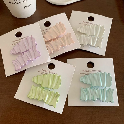 Vintage Wave Pleated Hair Clips For Women Pearlescent Matte Finish Macaron Color Hairpins Elegant Side Clip Accessory