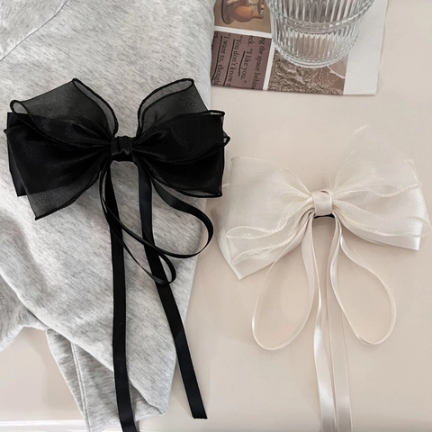 Pince à Cheveux Élégante Nœud Avec Ruban en Filet Tissu Ressort Coiffe Douce pour Femmes Accessoires Cheveux Mode