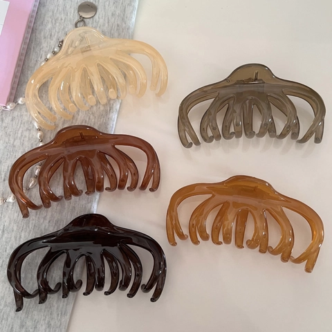 Elegante Grande Pinza per Capelli Francese Serie Caffè Traslucida Shark Clip Presa Forte Antiscivolo Accessori per Capelli in Resina da Donna