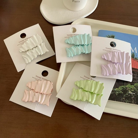 Vintage Wave Pleated Hair Clips For Women Pearlescent Matte Finish Macaron Color Hairpins Elegant Side Clip Accessory