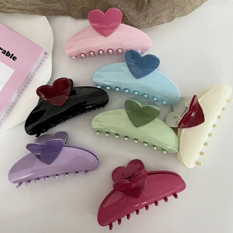 Dopamine Color Heart Hair Claw Clip Large 13CM Contrast Red Heart Resin Hairpin Sweet Hair Accessories For Women