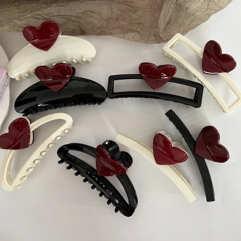 Dopamine Color Heart Hair Claw Clip Large 13CM Contrast Red Heart Resin Hairpin Sweet Hair Accessories For Women