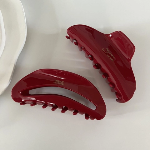 Pinza per Capelli Grande in Acetato Vintage Francese Rosso Profondo Clip a Squalo Lucido Accessorio per Capelli Donna