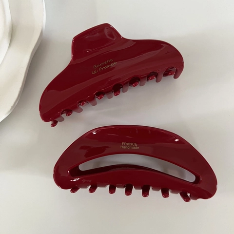 Pinza per Capelli Grande in Acetato Vintage Francese Rosso Profondo Clip a Squalo Lucido Accessorio per Capelli Donna