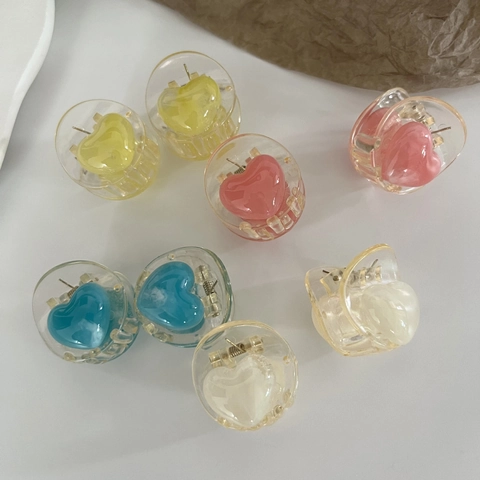 Mini Pinzas para el Cabello de Corazón Dulce para Mujeres Niñas Color Dopamina Horquilla de Acrílico Transparente