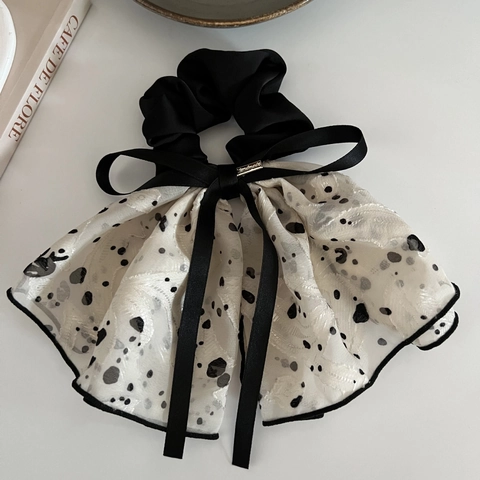 Coleteros Para El Cabello Con Lazo De Lunares Elegantes Franceses Para Mujer Cintas De Gasa Elásticas Accesorios Vintage