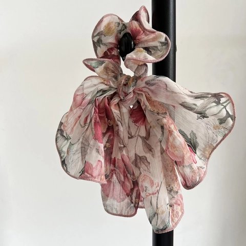Französisch Romantik Rose Blumen Band Schleife Haargummi Chiffon Haarkranz Elegant Kopfschmuck Damen Accessoire