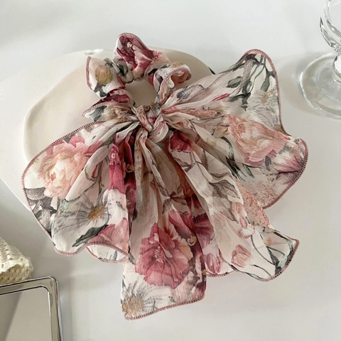 Französisch Romantik Rose Blumen Band Schleife Haargummi Chiffon Haarkranz Elegant Kopfschmuck Damen Accessoire