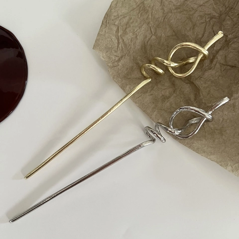 Bastoncino per Capelli in Metallo Minimalista Stile Cinese Nuovo Design con Nodo Intrecciato Forcina Vintage Oro Argento Accessori Eleganti da Donna