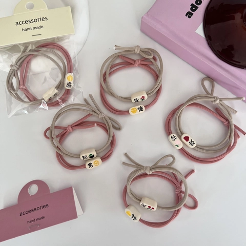 Cute Fabric Elastic Hair Ties Fruit Cherry Peach Pattern Beaded Handmade Ponytail Holders Fashion Hair Accessories For Women
