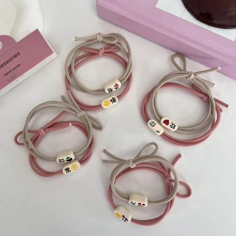 Cute Fabric Elastic Hair Ties Fruit Cherry Peach Pattern Beaded Handmade Ponytail Holders Fashion Hair Accessories For Women
