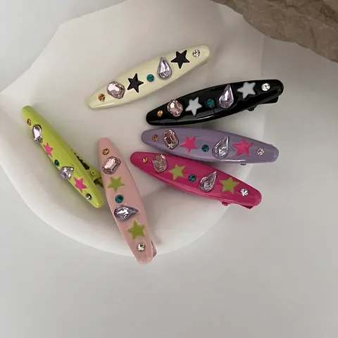 Y2K Ästhetik Stern Strass Haarklammern Bunte Emaille Stern Entenschnabel Clips Süße Vintage Haarnadeln Für Damen Mädchen