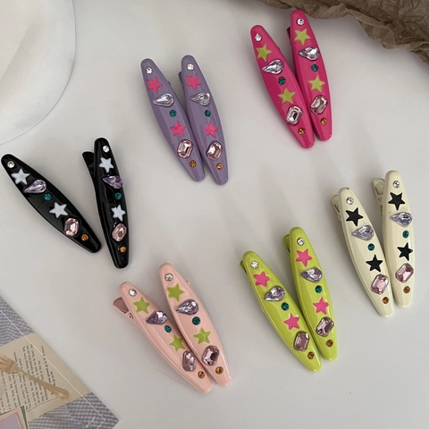 Y2K Ästhetik Stern Strass Haarklammern Bunte Emaille Stern Entenschnabel Clips Süße Vintage Haarnadeln Für Damen Mädchen