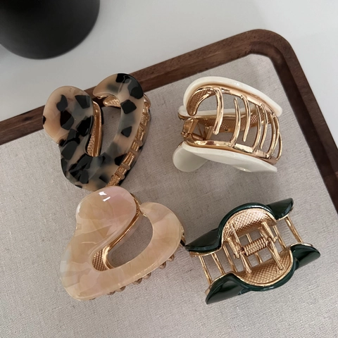 Pinza de Pelo Minimalista Irregular de Acetato y Metal Estampado Leopardo Mármol Accesorios de Pelo para Mujer