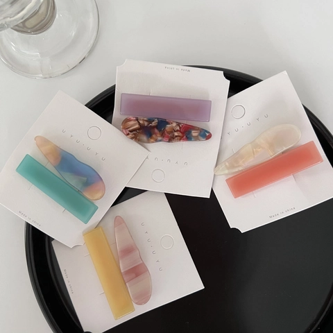 Süße Bunte Acetat Entenschnabel Haarklammer Unregelmäßige Marmor Muster Rechteck Haarnadel Für Damen Täglich Haar Accessoire
