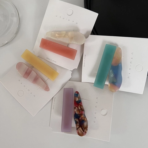 Süße Bunte Acetat Entenschnabel Haarklammer Unregelmäßige Marmor Muster Rechteck Haarnadel Für Damen Täglich Haar Accessoire