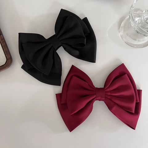 Frans Vintage Grote Satijnen Strik Haarclip Handgemaakt Elegant 3D Boog Veerclip Chique Stof Haaraccessoires Voor Vrouwen