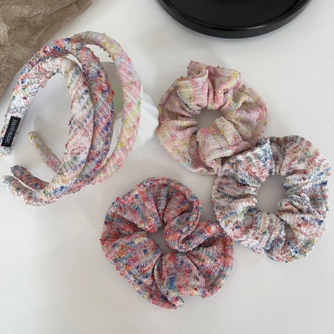 Elegante Diadema de Tweed de Punto Rosa Dulce para Mujer Coleteros de Tela Tejida a Mano Accesorios de Moda para el Cabello