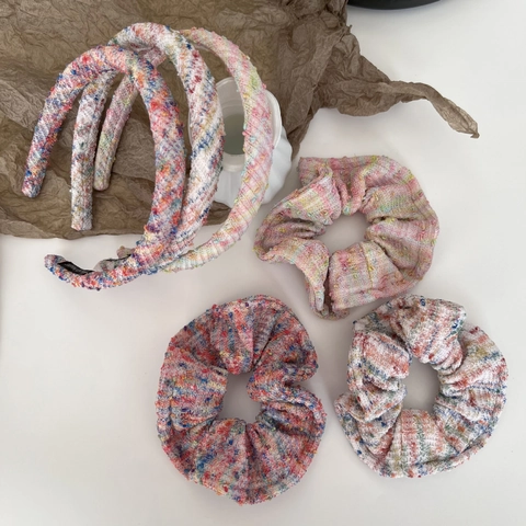 Elegante Diadema de Tweed de Punto Rosa Dulce para Mujer Coleteros de Tela Tejida a Mano Accesorios de Moda para el Cabello
