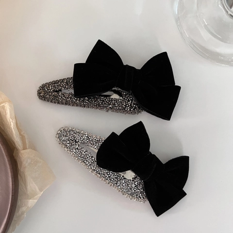 Vintage Franse Fluwelen Strik Haarclip Voor Dames Elegante Strass Ingelegde Handgemaakte Haarklem Zoete Haaraccessoires