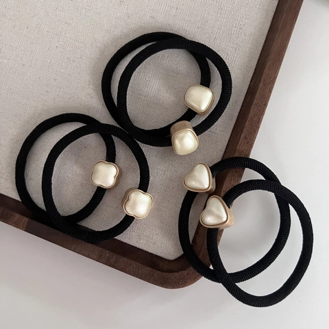 Korean Heart Clover Artificial Pearl Elastic Hair Tie Durable High Elasticity Hair Rope Alloy Fashion Accessories Women