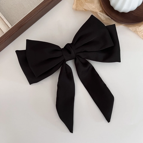 Französisch Elegante Schwarze Satin Große Schleife Haarklammer Für Damen Ästhetische Strass Quaste Federklammer Hochzeit Party Haarschmuck
