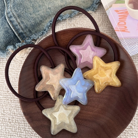 Sweet Glitter Star Hair Ties And Oval Duckbill Clips Jelly Colored Resin Hair Accessories For Women Girls Daily Styling