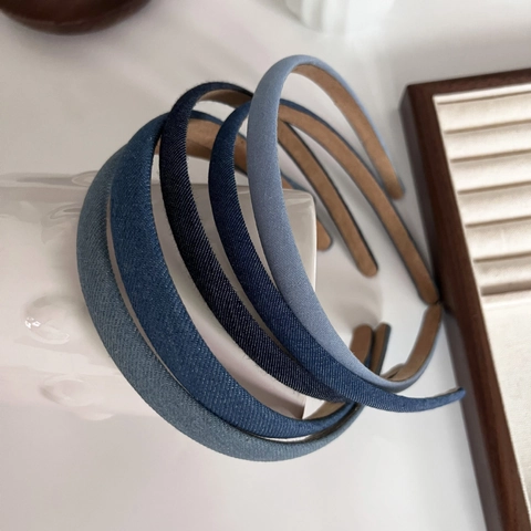 Vintage Denim Fabric Hair Band For Women Slim Solid Color Non-Slip Minimalist Headband Everyday Fashion Hair Accessories