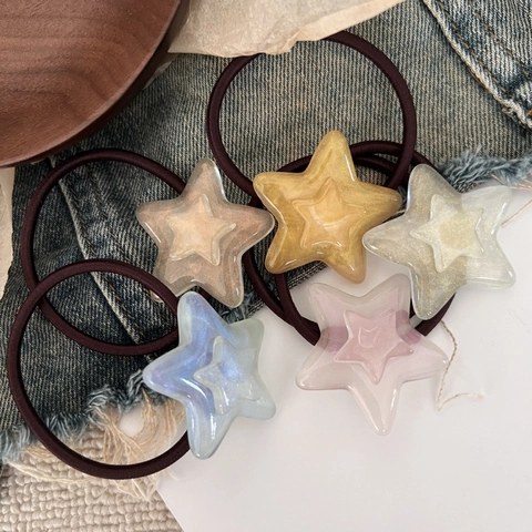 Sweet Glitter Star Hair Ties And Oval Duckbill Clips Jelly Colored Resin Hair Accessories For Women Girls Daily Styling