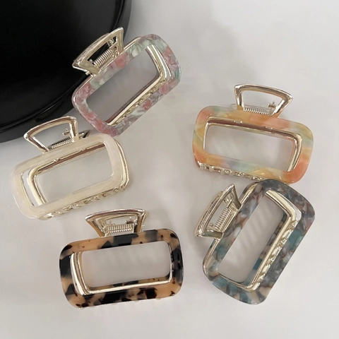Vintage Acetat Legierung Haarklammer Rechteckig Hohl Marmor Textur Haargreifer Für Damen Französisch Einfach Haarschmuck