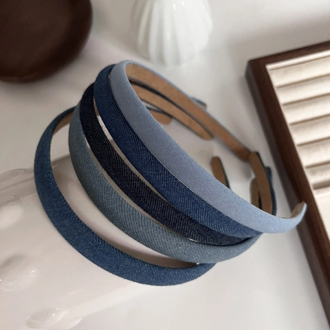 Vintage Denim Fabric Hair Band For Women Slim Solid Color Non-Slip Minimalist Headband Everyday Fashion Hair Accessories