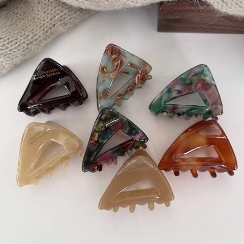 Pinza para el Pelo Triangular de Fibra de Acetato de Estilo Coreano con Patrón de Mármol Vintage Geométrica para Mujer Peinado Diario